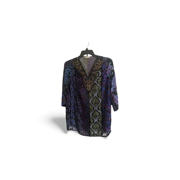 Soft Surroundings Top Womens Vistosa Tunic Beaded Boho Velvet Burnout Multi S - Picture 4 of 12
